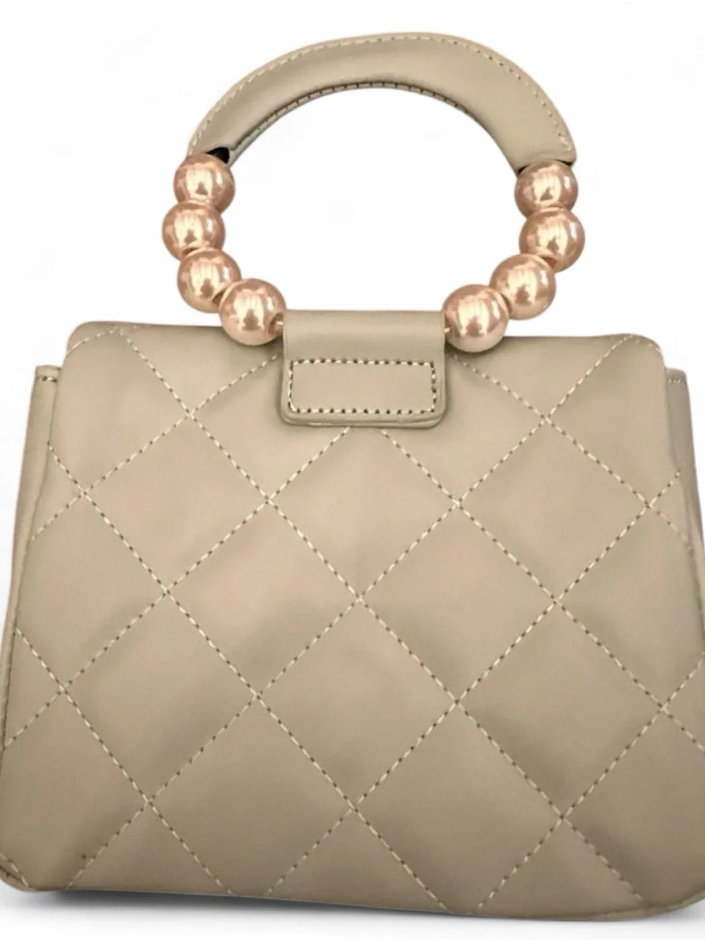 Quilted Kids Top-Handle Bag in Soft Blue Green with Gold Accent & Faux Pearls